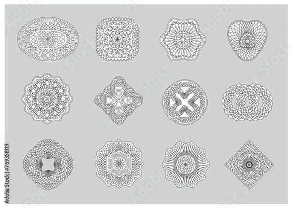 Fototapeta Set of vector Guilloché rosettes outlines