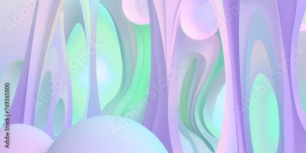 Fototapeta Creative illustration of a pastel-colored inflatable environment, featuring whimsical shapes and gentle curves that invite contemplation, with space for text