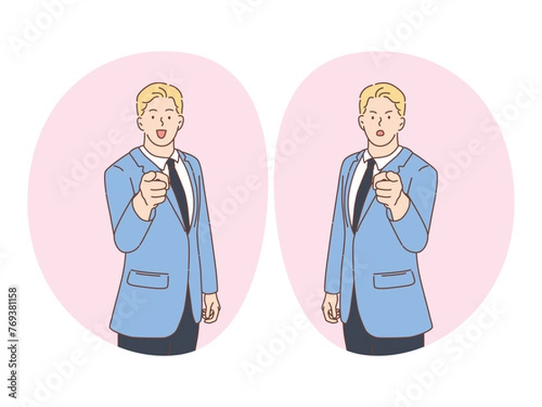 Fototapeta businessman angry and smiling while pointing