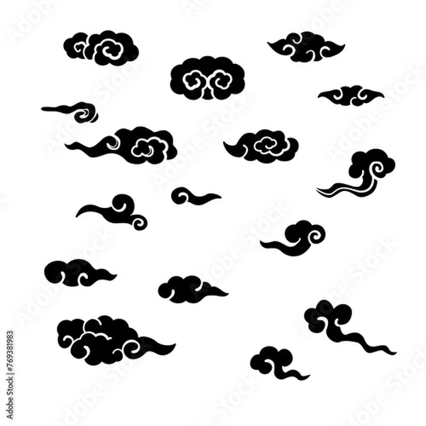 Obraz Chinese clouds illustration set, Vector hand drawn design elements.