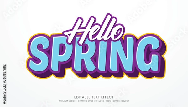 Fototapeta hello spring season editable 3d text effect template bold typography and abstract style