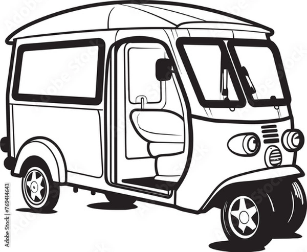 Obraz Street Sprinter Black Emblem on Tuk Tuk Rickshaw Downtown Driver Tuk Tuk Rickshaw with Iconic Black Emblem