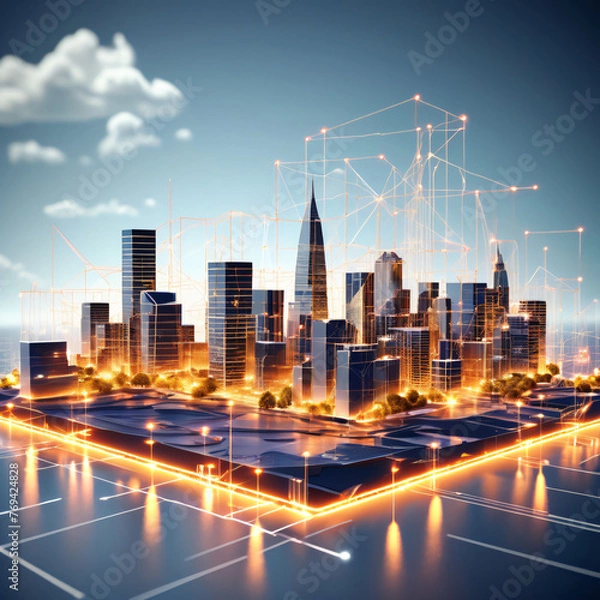 Obraz Modern city skyline at night