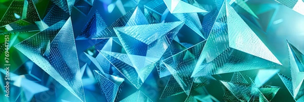 Obraz Crystal Network in Cyberspace, Abstract Geometric Blue Background with Light Connections