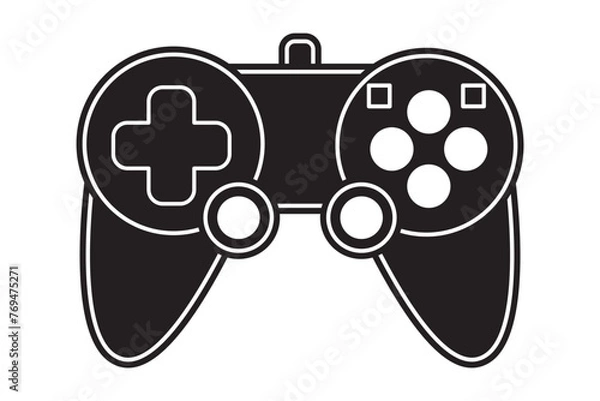 Obraz Vector game controller gamepad icon. Black shape joystick element flat style on white background. Gamer device