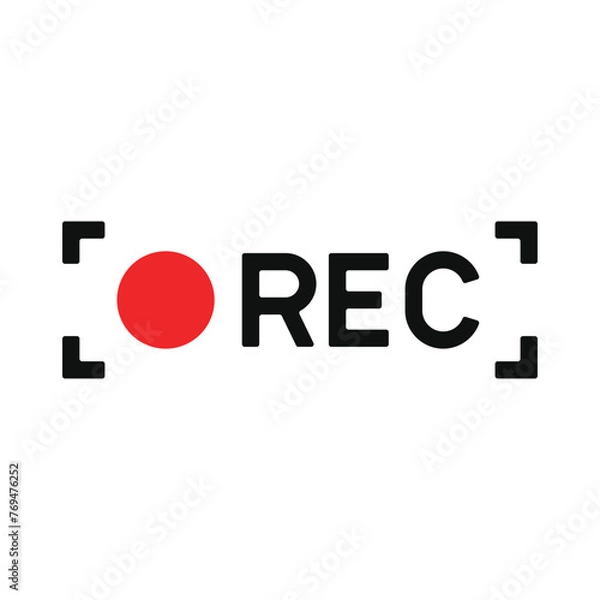Obraz Red Recording Sign on White Background. Vector