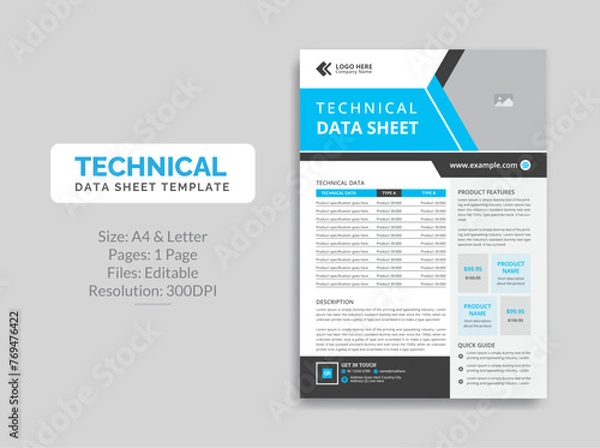 Obraz Technical Data Sheet template design