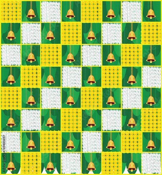 Fototapeta Wedding background decoration with banana leaves, bells and flowers