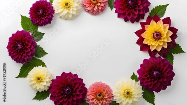 Fototapeta an empty circle of flowers on a white background. text space
