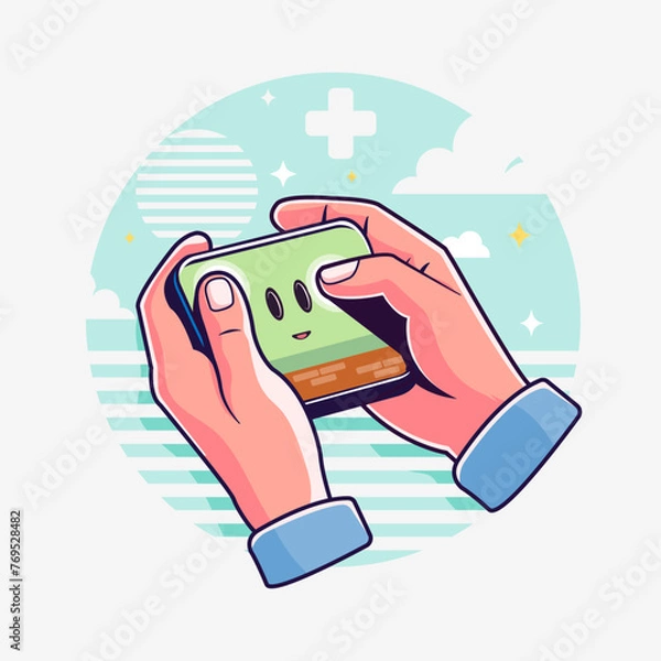 Obraz Clean and simple illustration showing hands engaged in mobile gaming