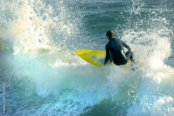 Obraz yellow surfboard, blue waters