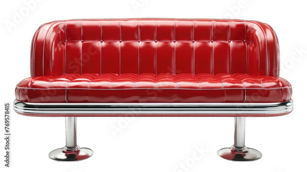 Fototapeta Vintage Red Diner Booth with Chrome Accents - Nostalgic Retro Vibe - Isolated on White Background