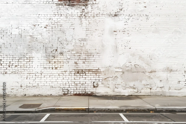 Obraz Frontal view of a white brick wall. Urban street photography. Background image. Created with Generative AI technology.