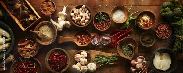 Fototapeta A tableau of hot pot ingredients each telling its own story