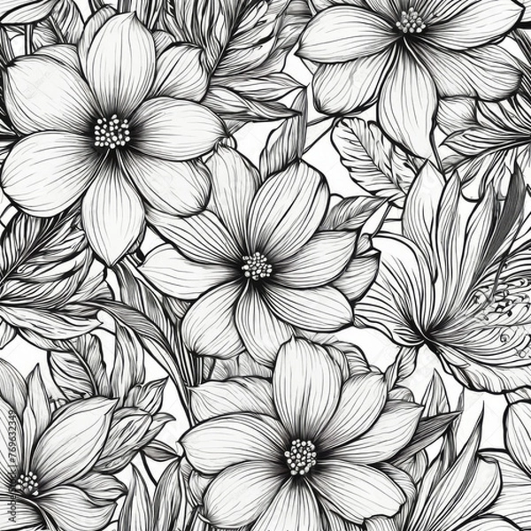 Obraz Black and White Drawing of Flowers. Generative AI