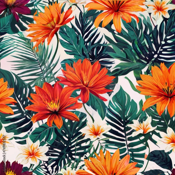 Obraz Colorful Flower Pattern on White Background. Generative AI