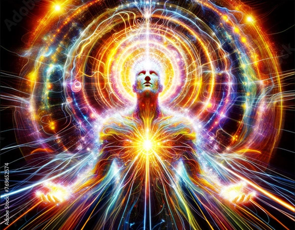 Fototapeta a person in a state of high vibration by adding more dynamic and intricate energy patterns around them
