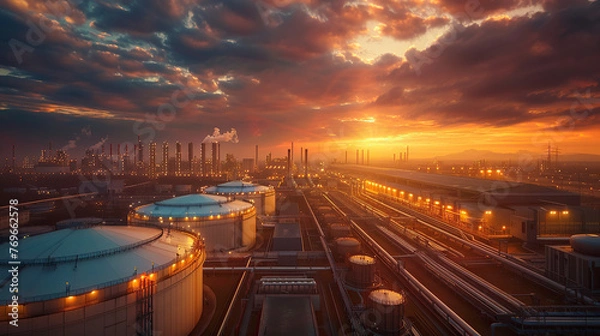 Obraz Modern Industrial Business Area with Advanced Manufacturing and Logistics Facilities