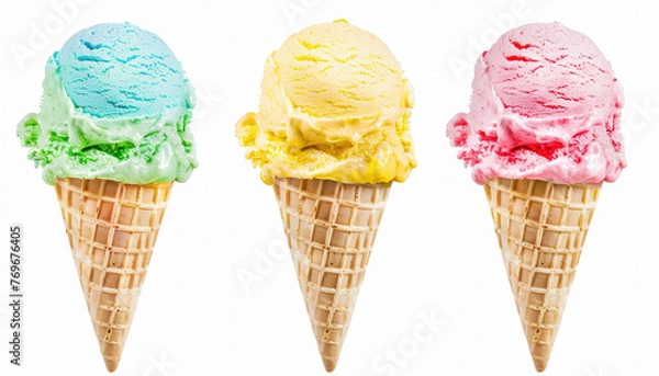 Fototapeta Three ice cream cones with different colors
