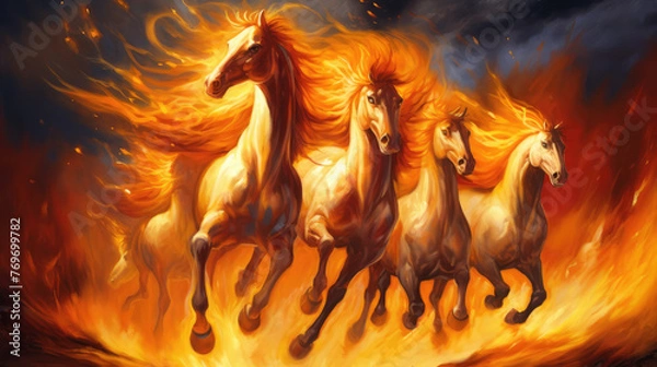 Fototapeta Illustration of An Army of Horses and Chariots of Fire from the Bible, a Supernatural Biblical Event