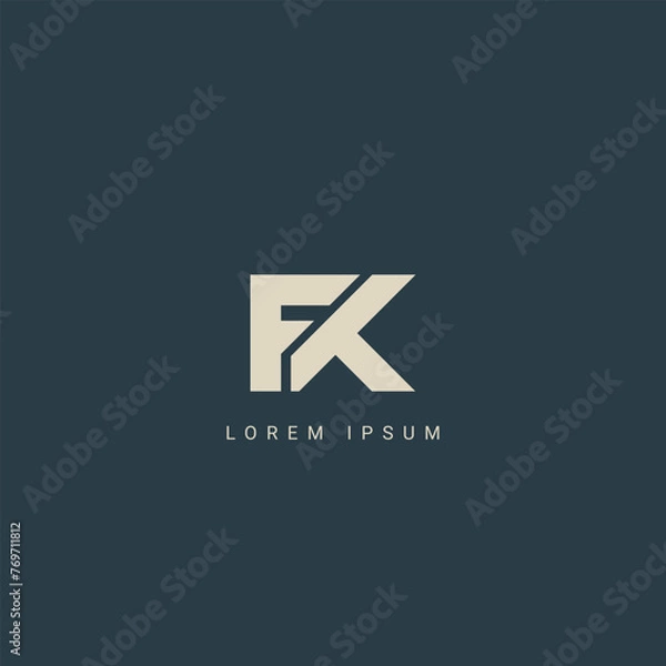 Fototapeta Minimal creative initial based FK logo and KF logo. Letter FK KF creative elegant monogram white color on black backgroun