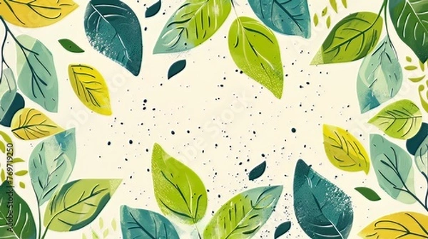 Fototapeta Hand-Drawn Spring Background with Abstract Leaves: A modern spring-themed backdrop adorned with abstractly drawn leaves