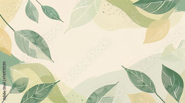 Obraz Modern Handcrafted Spring Background with Abstract Leaves: A spring-themed background, modern in design and handcrafted, showcasing abstractly drawn leaves