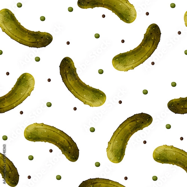 Fototapeta Seamless pattern of pickles on white background.