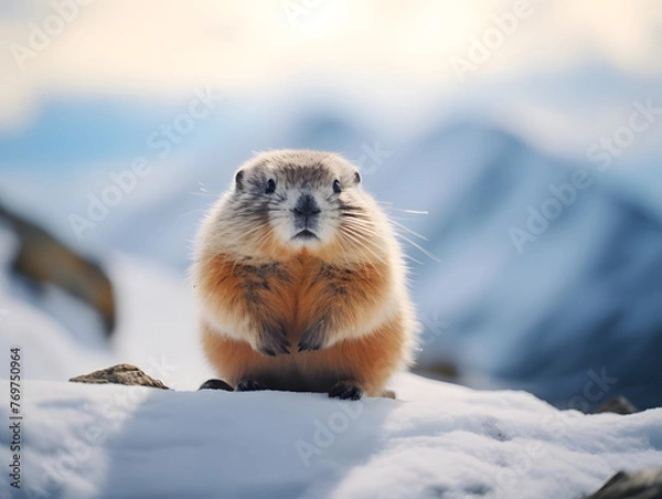 Fototapeta Arctic Lemming in Snowy Tundra Home. generative ai
