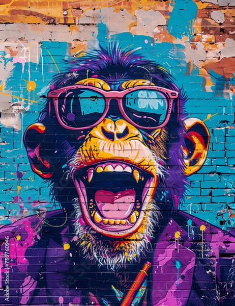 Obraz Crazy smiling monkey in graffity style