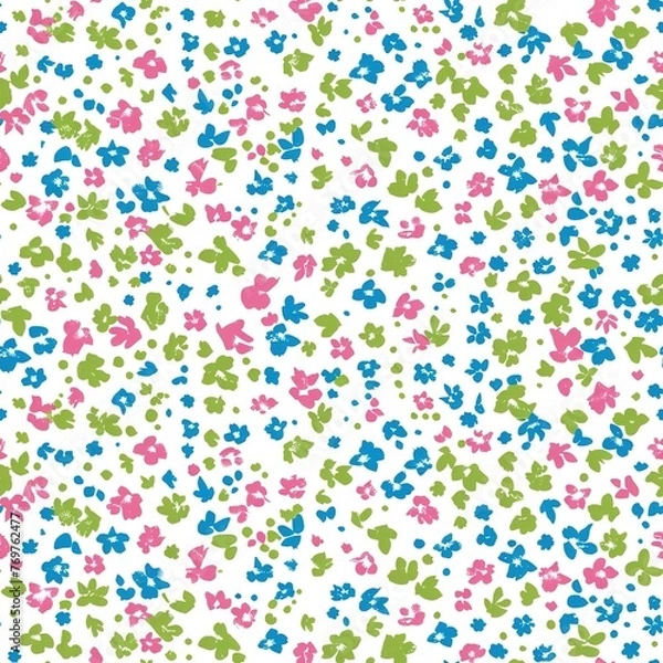 Fototapeta Floral seamless pattern. Vibrant spring summer bloom. Colorful abstract botanical print for textiles, wallpapers and stationery. Modern illustration isolated on white background