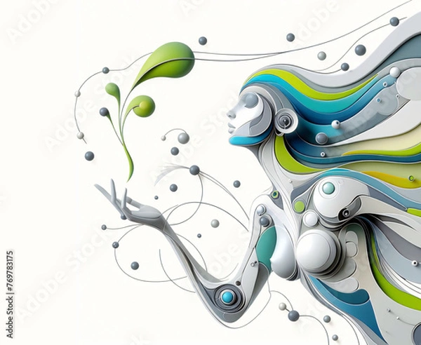 Obraz woman holding green leaf