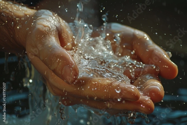 Obraz Close-up of hands being washed with splashing clear water