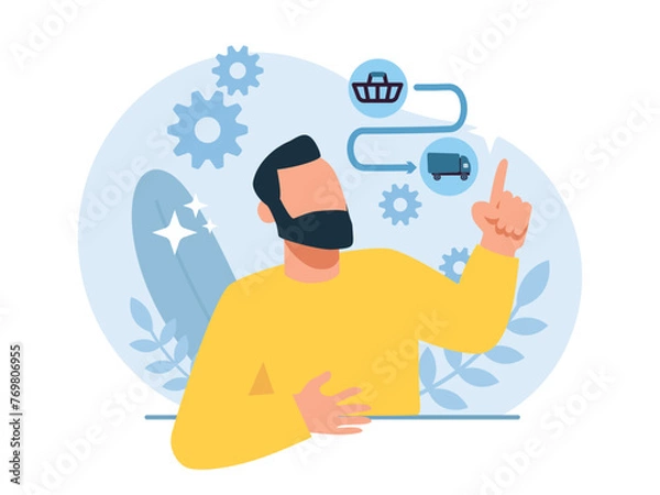 Fototapeta Vector of a man promoting online shopping and fast delivery service of products