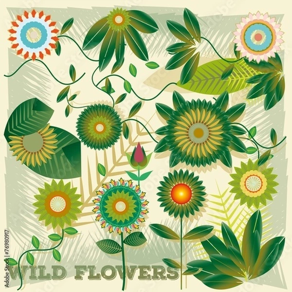 Obraz wild flowers vector set illustration vintage