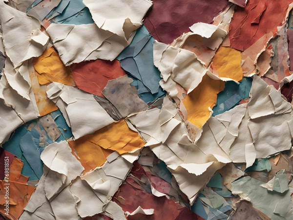 Obraz Crumpled paper background.  Torn paper collage and textured backgrounds create depth and intrigue in storytelling through touch and texture.