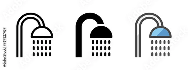 Fototapeta Multipurpose shower vector icon in outline, glyph, filled outline style. Three icon style variants in one pack.