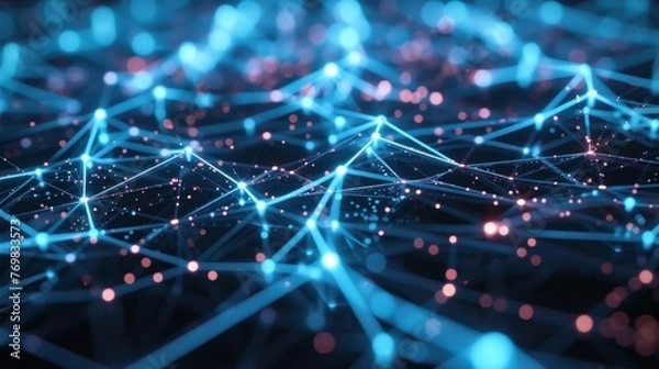 Fototapeta Virtual futuristic technology abstract glowing background with lines for network, big data, data center, server, internet, speed. Abstract neon lights in technology tunnel.