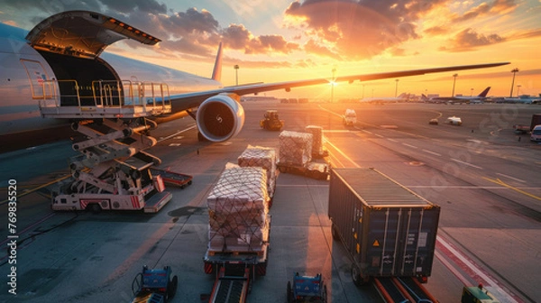 Obraz Air cargo logistic containers unloaded from plane