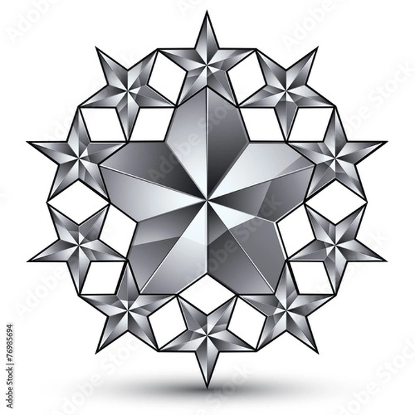 Fototapeta Glamorous vector rounded template with pentagonal silvery stars,