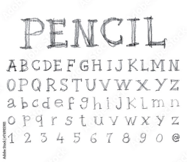 Obraz Font pencil crayon. Handwritten Vector illustration.