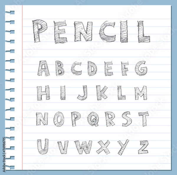 Fototapeta Font pencil crayon. Handwritten Vector illustration.
