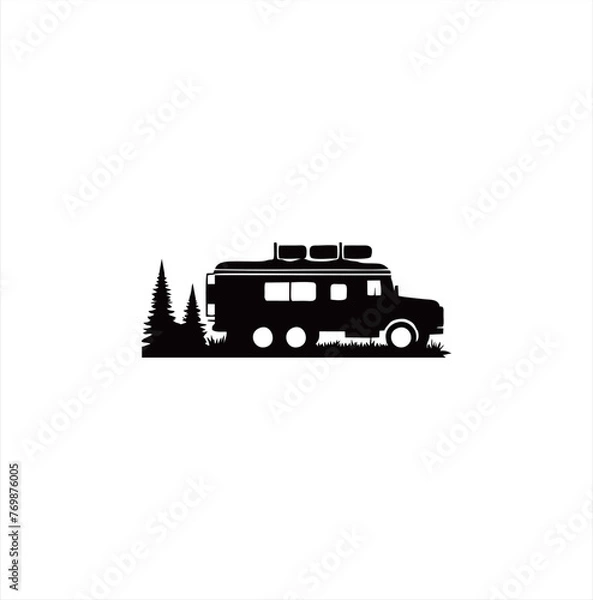 Fototapeta Silhouette of an adventurous car, a car with an outdoor concept for passing through mountains, deserts, forests, etc