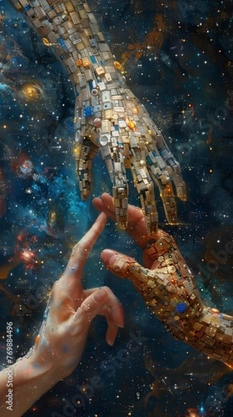 Obraz Synergy of Entities: Humanoid and Android Face to Face