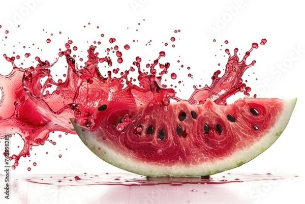 Fototapeta Close up Watermelon, red juice splash isolated on white background