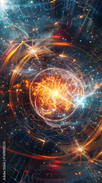 Fototapeta Global Connectivity: Enigmatic Digital Earth and Data Rings