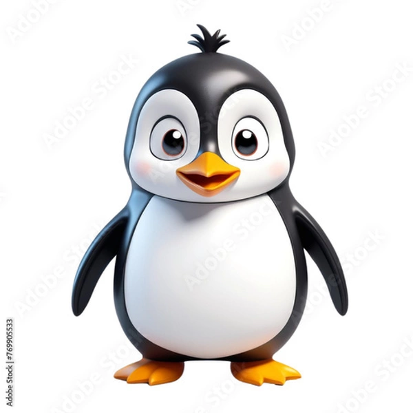 Fototapeta 3d rendering of cartoon penguin on Isolated transparent background png. generated with AI