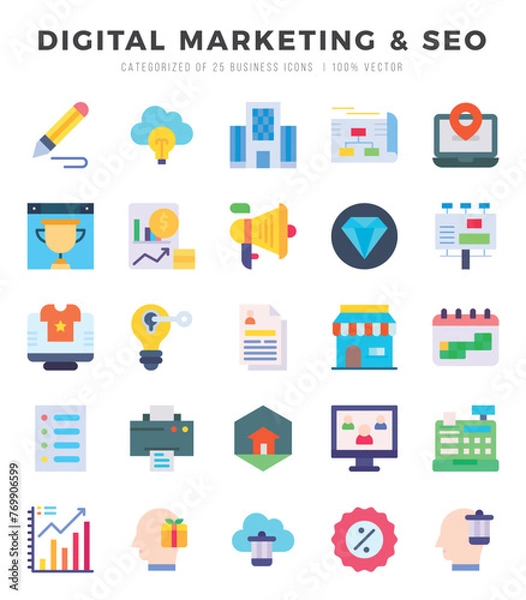 Fototapeta DIGITAL MARKETING & SEO Icon Pack 25 Vector Symbols for Web Design.