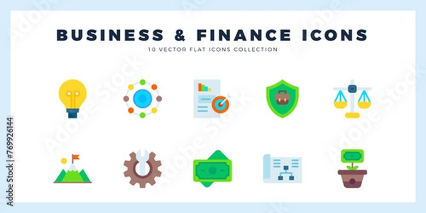 Obraz 10 Business and Finance Flat icons pack. vector illustration.
