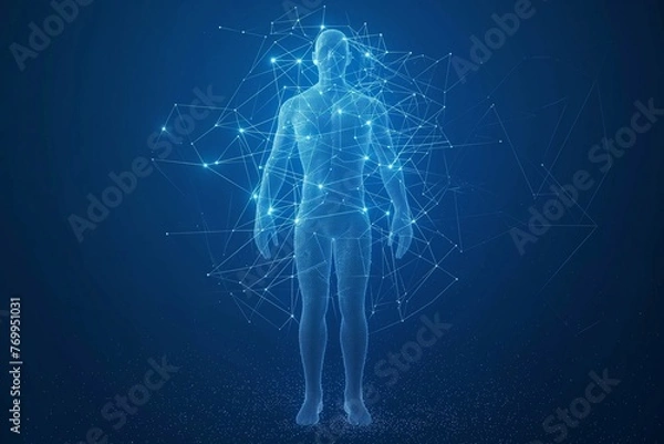 Fototapeta Abstrakcyjne cyfrowe ciało ludzkie Wielokątna sylwetka szkieletowa, wielokątna sylwetka ludzkiego ciała, wielokątne tło ludzkiego ciała, anatomia tło ludzkiego ciała, wielokątne tło ludzkiego ciała